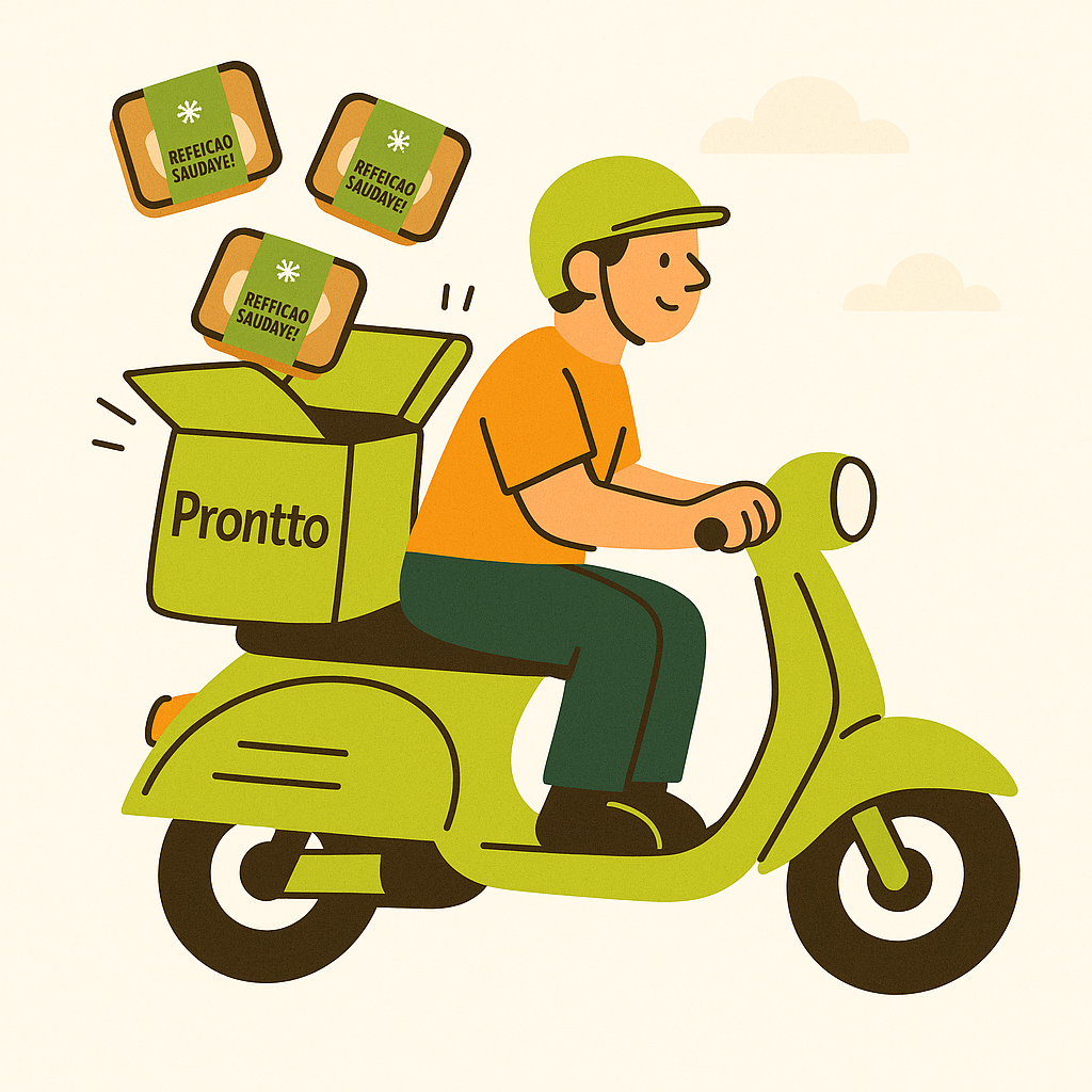 Entregador Prontto com marmitas fitness